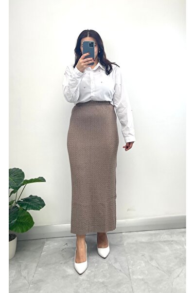 NİSUM MODA Fish Scale Patterned Knit Skirt