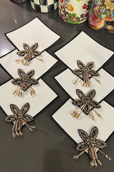 bibashka Siyah gold Lotus işlemeli 6lı kokteyl peçete