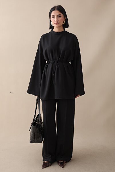InStyle Black Modal Suit with Belted Pants and Piping