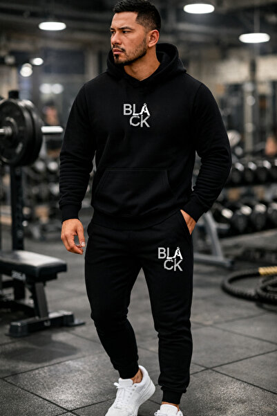 dont quıt Set de trening negru cu glugă pentru bărbați BLACK Logo