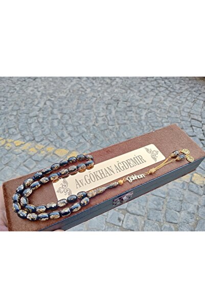 Doğaltaş Tesbihler Altın warak altın tozundan tasarlanmış gümüş isimli püskül...