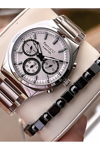 Ferrucci Men's Wristwatch with Internal Functions, Active 30m Water Resistance, Steel Strap + Bracelet Gift