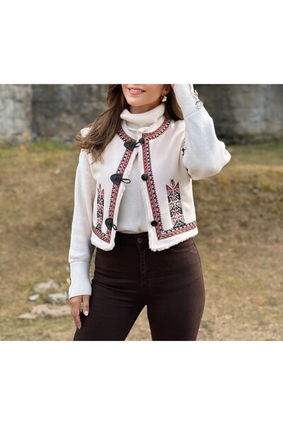 Lavanta Tekstil Embroidered Fur Suede Vest