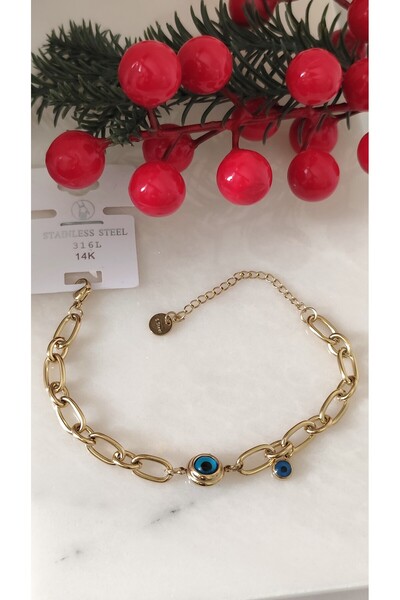DİAVENTA TAKI VE AKSESUAR 100% Steel Evil Eye Bead Chain 316L Steel Bracelet ...