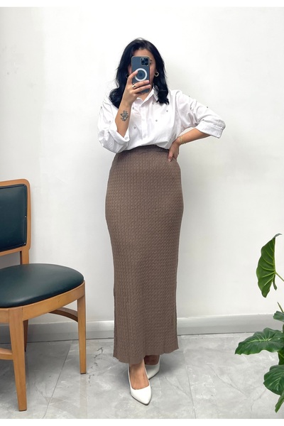 NİSUM MODA Fish Scale Patterned Knit Skirt