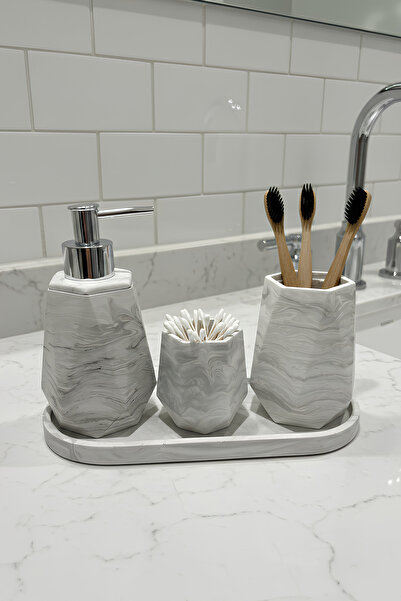 Elizovi Marble Textured Premium 3 Piece Bathroom Set |   Luxury Soap Dish, Br...