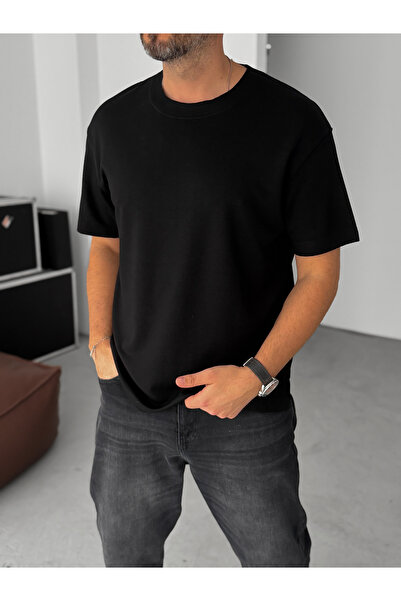 BYBASICMAN تي شيرت أسود من قماش المودال قماش قابل للتمدد قصة ضيقة BY-723