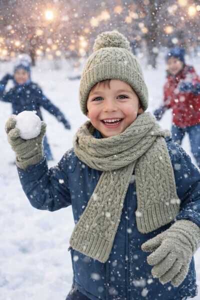 Kitti طقم قفازات وقبعة للأولاد مع بطانة من الصوف من الداخل