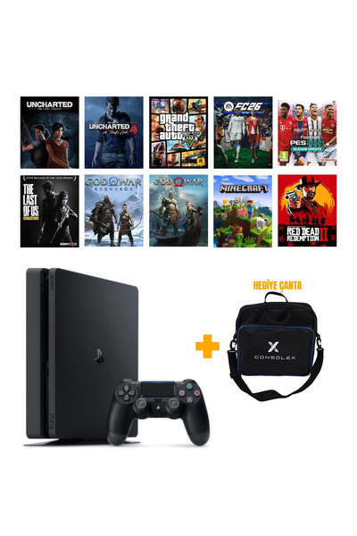 Sony PS4 Slim 1TB (Yenilenmiş) + Tek Kol + ConsoleX Çanta + 12.02v Yazılım