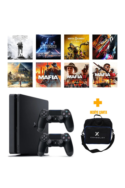 Sony PlayStation 4 Slim 500GB + 8 Dijital Oyun + Çift Kol + ConsoleX Çanta (Y...