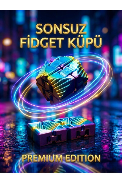 SteraDesign Premium Sonsuz Fidget Küpü - Galaksi Renk Geçişli Özel Dokulu Stres Oyuncağı (Mavi/Mor/Altın)