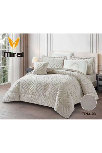 maıra TINA Winter Double Bed Set, 7 Pieces, For Lovers of Luxury, Velvet with Heavy Filling