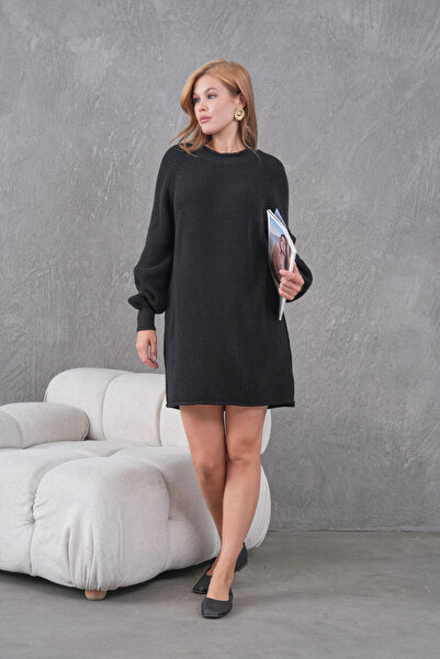 Park Karon Women's Crew Neck Knit Detail Midi Length Knitwear Tunic 8031Sw