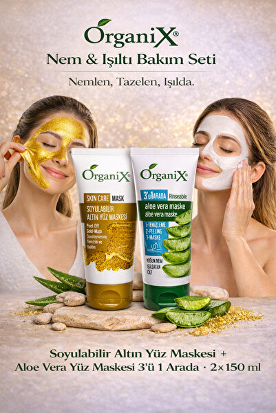 Organix Nem & Işıltı Bakım Seti | Soyulabilir Altın Yüz Maskesi + Aloe Vera Y...