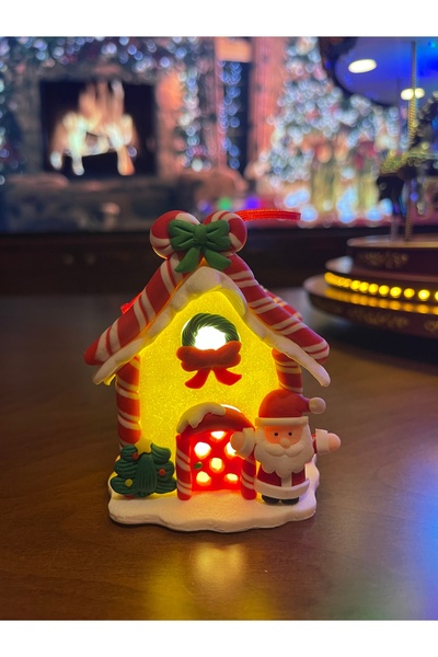 Tarrington House Noel Baba IŞIKLI ev 8X4 cm, noel baba hareketli değildir, noel baba dans etmez, Figür noel baba