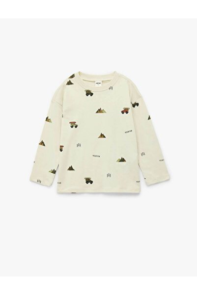 Koton Печатана памучна бебешка суитшърт с велосипеден мотив в цвят екрю за мо...
