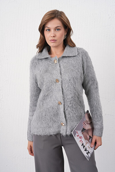 Park Karon Women's Polo Neck Button Detail Fleece-Lined Knitwear Jacket 8645Sw