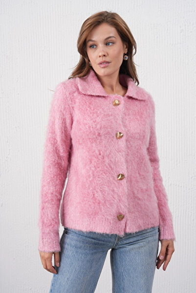 Park Karon Women's Polo Neck Button Detail Fleece-Lined Knitwear Jacket 8645Sw