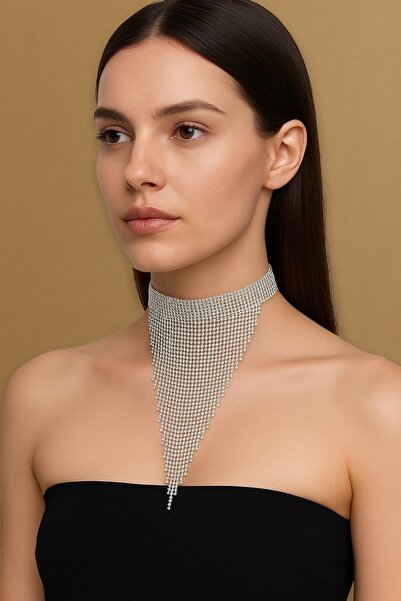 Boox99 Wip Crystal Stone Fringed Tassel Model Evening Dress Choker Necklace