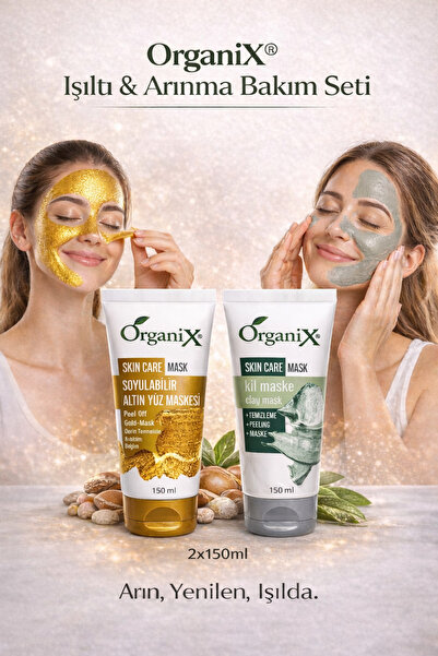 Organix Işıltı & Arınma Bakım Seti – Soyulabilir Altın Yüz Maskesi + Arındırı...