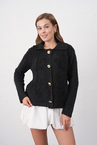 Park Karon Women's Polo Neck Button Detail Fleece-Lined Knitwear Jacket 8645Sw