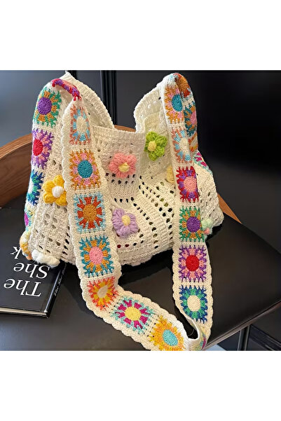 Dilekita Bohemian Style Handmade Knitted Tote Bag - Large Capacity