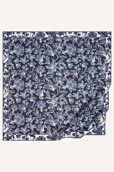 SilkTouch وشاح طبيعي بنمط الزنبق باللون الأزرق الداكن