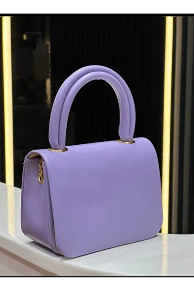 ÖZÜM TAKI Women's Metal Gold Strap Hand and Shoulder Bag Lilac