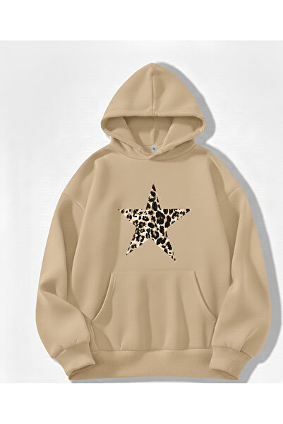 Mayer Butik سترة بنمط نجمة الفهد مطبوع بغطاء رأس قصة فضفاضة