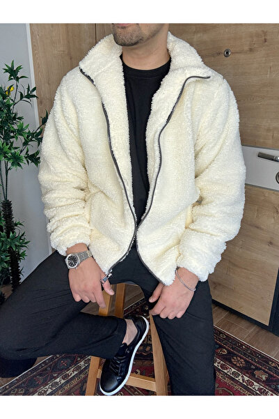 blucombin Erkek Peluş Mont Oversize Astarlı
