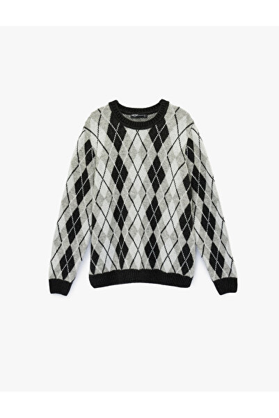 Koton Long Sleeve Crew Neck Diamond Patterned Sweater