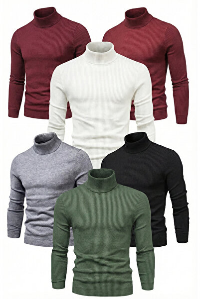 velmorafashion Velmora Premium 6-Pack Black, White, Burgundy, Gray, Khaki Unisex Ribbed Knit Boğazlı Full Stretch Fabric Corded Fabric Bod