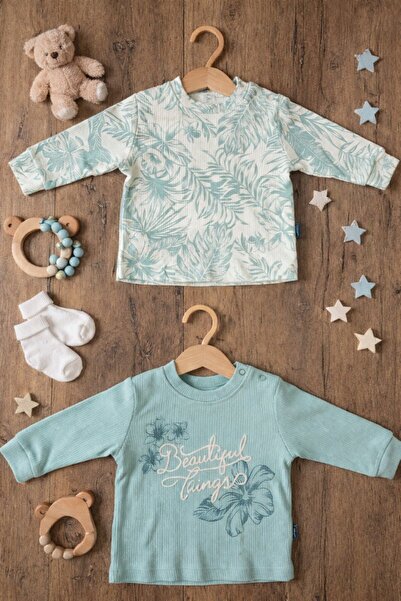 Minelia Kids Kız Bebek %100 Pamuk İkili Çiçek Baskılı Takım 3-18 Ay Uzun Kollu