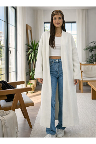 Lasirius Women's Fleece-Lined Long Oversized Knitwear Cardigan, Shawl Collar, Comfortable 120 Cm, Winter Wool Standard Size