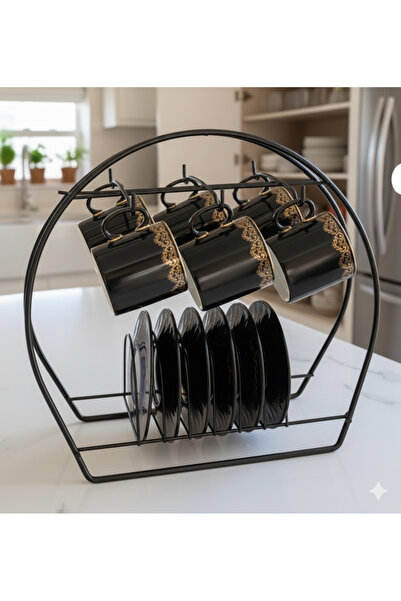 ViATOM Siyah Kahve Fincan Standı 6'lı Fincalık Siyah Renginde Kahve Bardaklığı