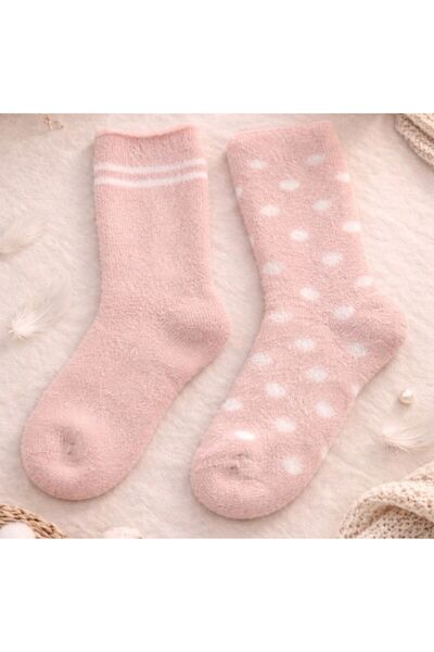 SBA SOCKS 2-Piece Women's Plush Sleep Socks Polka Dot and Stripe Pattern Soft...