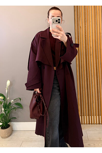 LUNSHI ASTARLI MÜRDÜM RENK TRENÇKOT