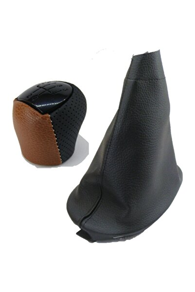 AutoAll Renault Symbol Leather Gear Shift Knob and Boot (2007 - 2012) Tan - Black Leather