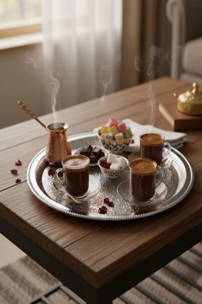 Saint Belisama Concept Tray, Round Decorated Silver Color Tray 35 cm Very Useful Tray, Tea Tray, Promise Engagement Tray