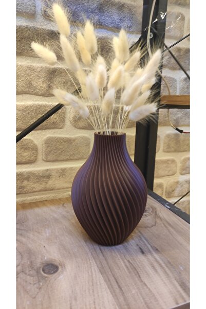 Home 3D Baskı Modern Dekoratif Vazo – Kahverengi Şerit Dokulu Tasarım | Taş A...