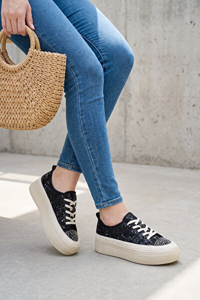 MARSEDO Women's Sneaker Stone Detailed Oval Toe Lace-Up Casual Shoes Lucine