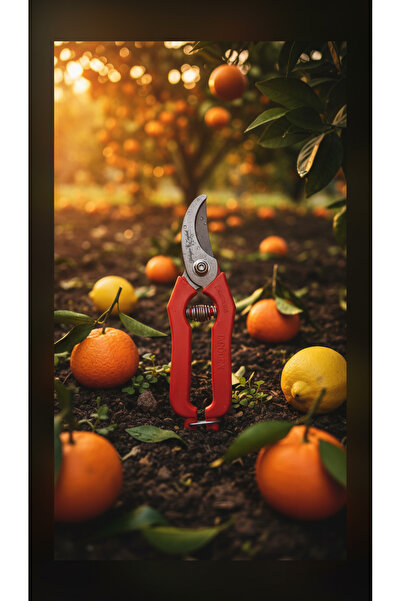 Yatağan Zeybek 18 cm Carbon Steel Citrus Fruit Scissors Red Handle - Orange Tangerine Lemon Harvesting Scissors