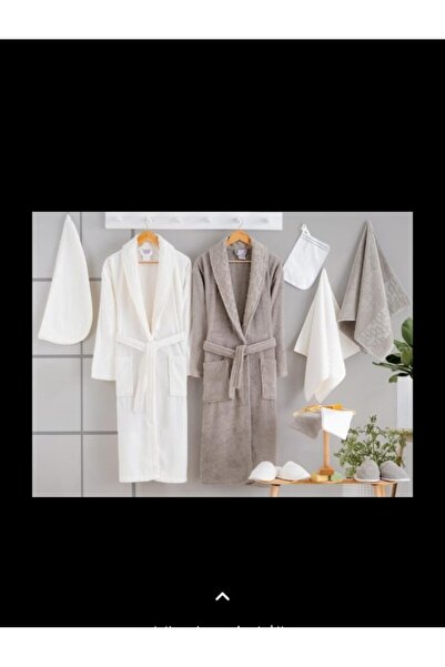 alzawia ARDEN Double Cotton Bathrobe Set, 12 Pieces - Grey and Off-White