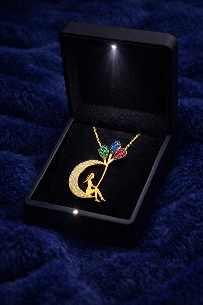 KAR DİAMOND 925 Ayar Gümüş Altın Kaplama Renkli Balonlar Ay Kızı Peri Kolye -...