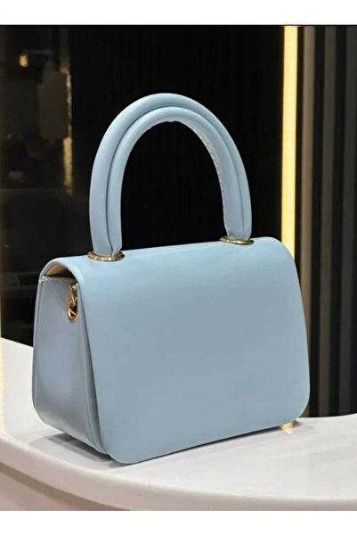 ÖZÜM TAKI Women's Metal Gold Strap Hand and Shoulder Bag Baby Blue