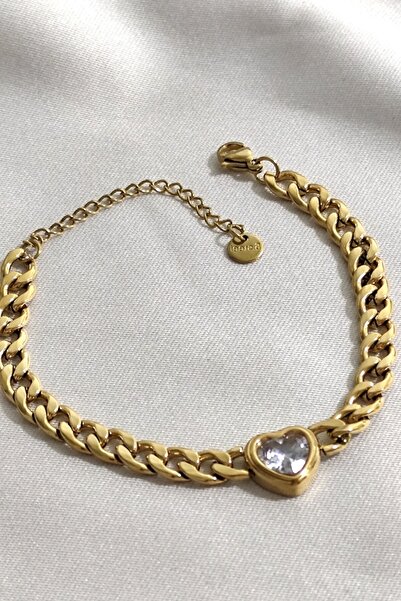 DİAVENTA TAKI VE AKSESUAR سلسلة على شكل قلب من حجر الباجيت مصنوعة من الفولاذ ...