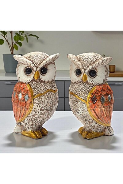 ELSELİFE Lüks Nakış İşlemeli 2’li Baykuş Çift Biblo 9 cm Dekoratif Masaüstü H...