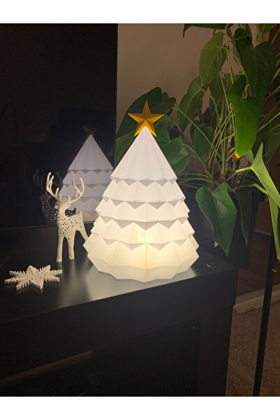 Yılbaşı Temalı Beyaz Çam Ağacı Dekoratif 3D baskı (Led mum dahil değil)