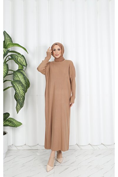 NİSUM MODA Bat sleeve ribbed knitted dress