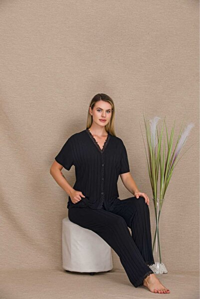 Lady Corded Fabric Combed Cotton Pajama Set Top and Bottom 12676